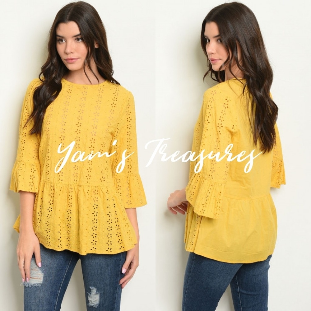 Mustard yellow eyelet top